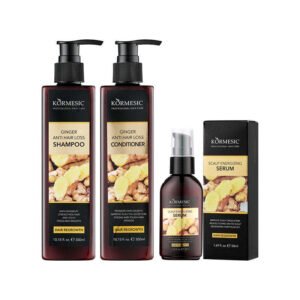 Kormesic Ginger Anti Hair Loss Set – Shampoo, Conditioner & Serum for Hair Growth and Thicker Hair
